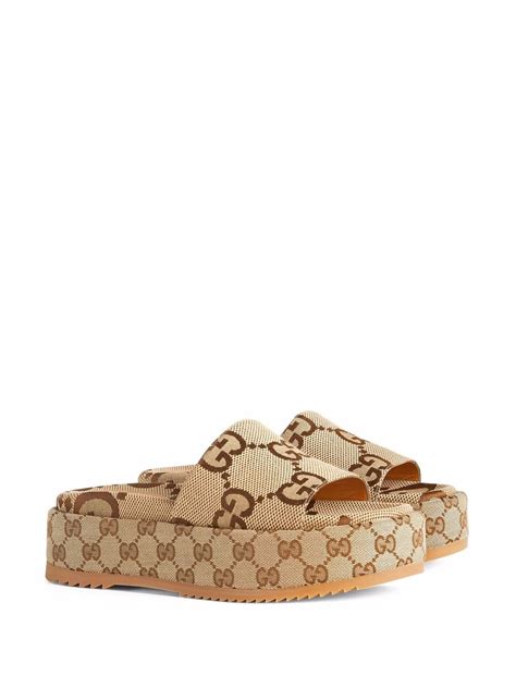 gucci beige gg sideline sandals|Gucci angelina 55mm platform sandals.